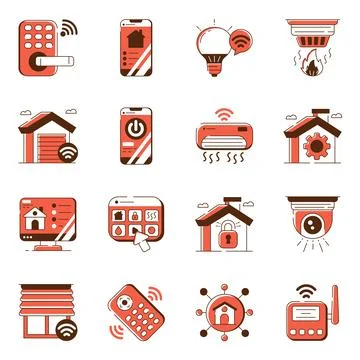 Set of Smart Technology Flat Icons Stock Illustration