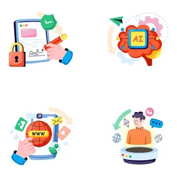 Set of Smart Technology Flat Illustrations Stock Illustration