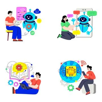 Set of Smart Technology Flat Illustrations Stock Illustration