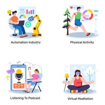 Set of Smart Technology Flat Illustrations Stock Illustration