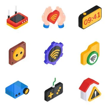 Set of Smart Technology Flat Isometric Icons Stock Illustration