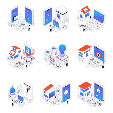 Set of Smart Technology Isometric Illustrations Stock Illustration