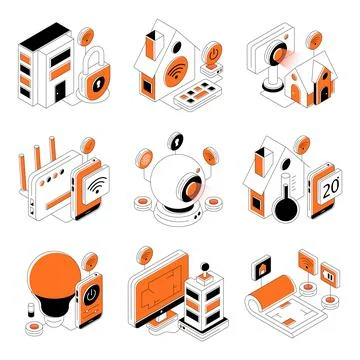 Set of Smart Technology Isometric Illustrations Stock Illustration
