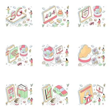 Set of Smart Technology Isometric Illustrations Stock Illustration
