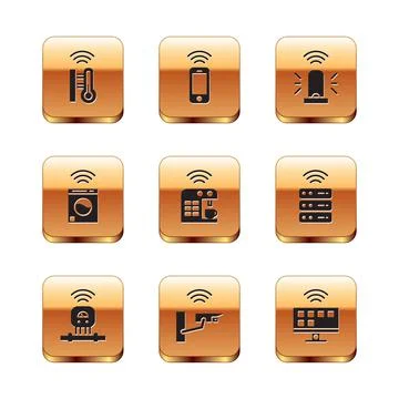 Set Smart thermometer, sensor, security camera, coffee machine, washer, flasher Stock Illustration