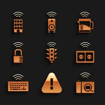 Set Smart traffic light, Exclamation mark in triangle, photo camera, electrical Illustration