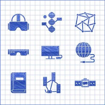 Set Smart Tv, Computer network, Smartwatch, Social, User manual, glasses, Neural Stock Illustration