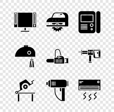 Set Smart Tv, Electric circular saw, House intercom system, Table for woodwor Illustrazione stock