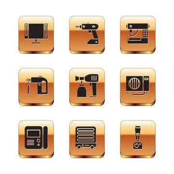 Set Smart Tv, House intercom system, Electric heater, Paint spray gun, Rotary Illustrazione stock