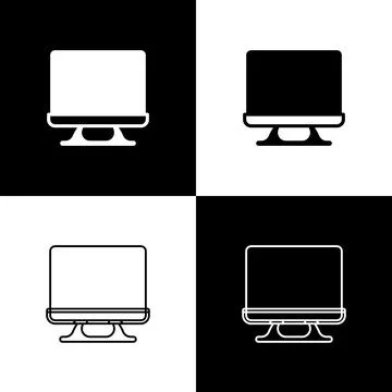 Set Smart Tv icon isolated on black and white background. Television sign. .. Stockillustratie