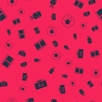 Set Smart Tv, Microphone, Play video and Walk of fame star on seamless pattern Stock Illustration