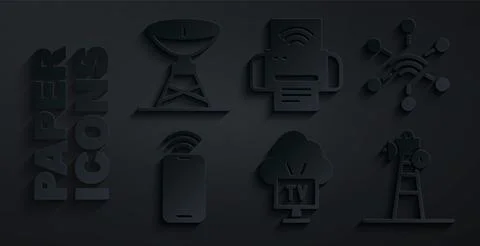Set Smart Tv, Network, Mobile with wi-fi wireless, Satellite dish, printer sy Illustrazione stock