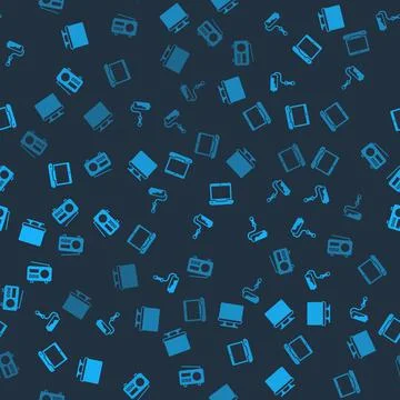 Set Smart Tv, Paint roller brush, Laptop and Radio on seamless pattern. Vector Stockillustratie