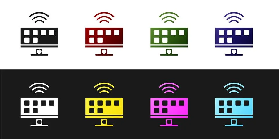 Set Smart Tv system icon isolated on black and white background. Television.. Stockillustratie