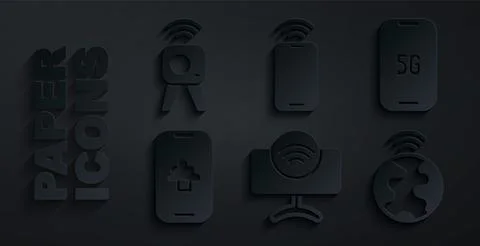 Set Smart Tv system, Mobile with 5G, Cloud technology data, Global, wi-fi wir Stock Illustration