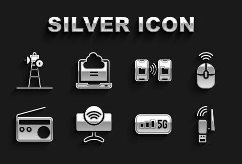 Set Smart Tv system, Wireless computer mouse, Usb wireless adapter, 5G internet 스톡 일러스트