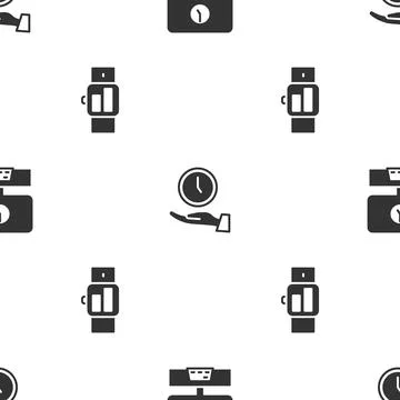 Set Smart Tv time, Clock and Smartwatch on seamless pattern. Vector 스톡 일러스트