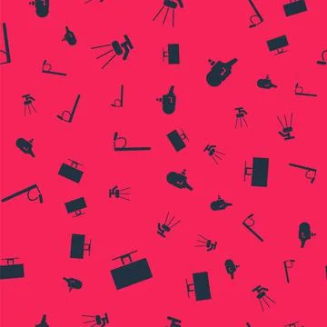 Set Smart Tv, Tripod, Microphone and Retro cinema camera on seamless pattern Illustrazione stock