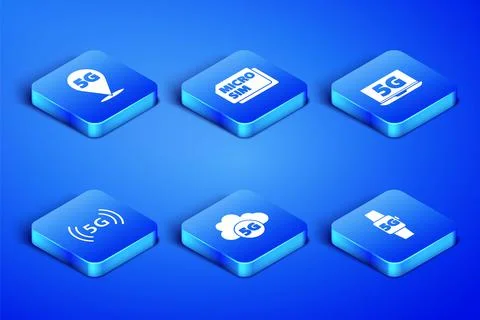 Set Smart watch 5G network, Location, Cloud, Micro Sim Card and Laptop with icon Illustrazione stock