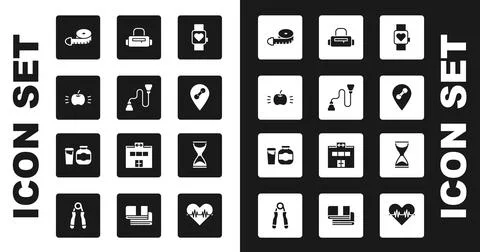 Set Smart watch, Chest expander, Apple, Tape measure, Location gym, Sport b.. Ilustración de archivo