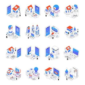 Set of Smarthome Isometric Illustrations Stock Illustration