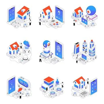 Set of Smarthome Isometric Illustrations Stock Illustration