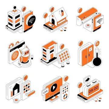 Set of Smarthome Isometric Illustrations Stock Illustration
