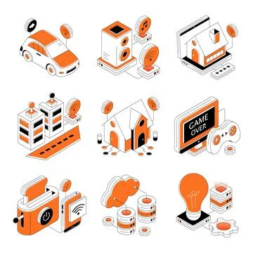 Set of Smarthouse Isometric Illustrations Stock Illustration