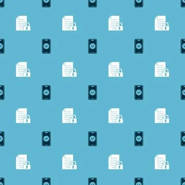 Set Smartphone and Document and lock on seamless pattern. Vector Ilustración de archivo