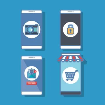 Set smartphone with application security buy market and photo Stockillustratie
