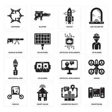 Set of Smartphone, Augmented reality, Vehicle, Artificial intelligence, Mecha Illustrazione stock gratuita