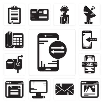 Set of Smartphone, Browser, Email, Display, Mailbox, Telephone icons Illustrazione stock gratuita