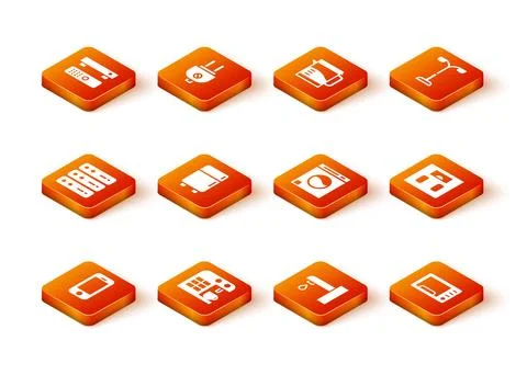 Set Smartphone, Coffee machine, Server, Data, Web Hosting, Refrigerator, Water Stock Illustration