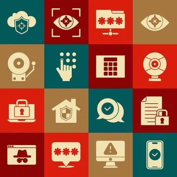 Set Smartphone, Document and lock, Security camera, Folder with password Stock Illustration