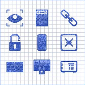 Set Smartphone with fingerprint scanner, Secure your site HTTPS, SSL, Safe Ilustração Stock