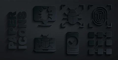 Set Smartphone, Fingerprint, System bug monitor, Graphic password protection イラスト素材