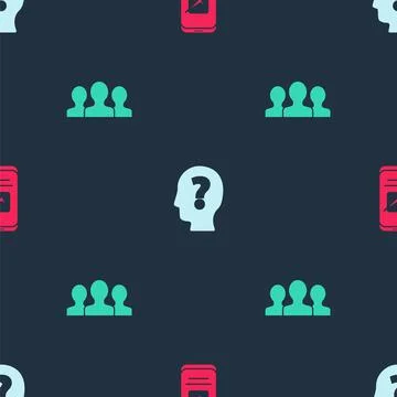 Set Smartphone, Head with question mark and Users group on seamless pattern Stockillustratie