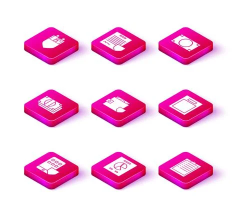 Set Smartphone insurance, Document with graph chart, Stacks paper money cash 库存插图