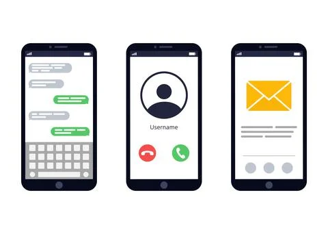 Set smartphone on an isolated white background. Incoming call. Chat in the me Stock Illustration