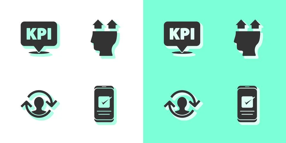 Set Smartphone, Key performance indicator, Human resources and User of icon Stock Illustration