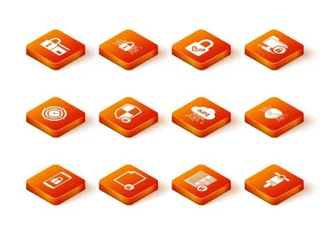 Set Smartphone with lock, Document and, Time Management, Shield security, Server Stock Illustration