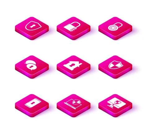 Set Smartphone with lock, Laptop protected shield, Protection of personal data Stock Illustration