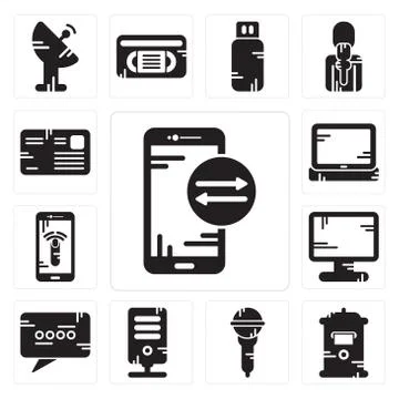Set of Smartphone, Mailbox, Microphone, Server, Chat, Display, Laptop, Letter 무료 스톡 일러스트