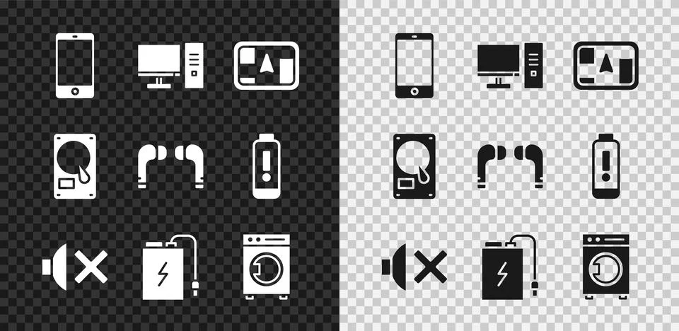 Set Smartphone, mobile phone, Computer monitor, Gps device with map, Speaker Illustrazione stock