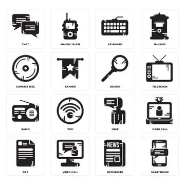 Set of Smartphone, Newspaper, File, User, Radio, Search, Compact disc, Keyboa Illustrazione stock gratuita