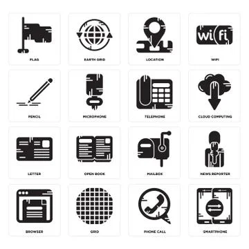 Set of Smartphone, Phone call, Browser, Mailbox, Letter, Telephone, Pencil, L 免费库存插图