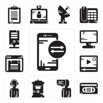 Set of Smartphone, Vhs, User, Mailbox, News reporter, Video player, Browser,  Free Stock Illustration