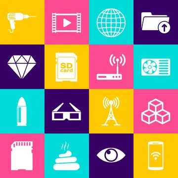 Set Smartphone with wireless, Isometric cube, Air conditioner, Earth globe,.. Stock Illustration