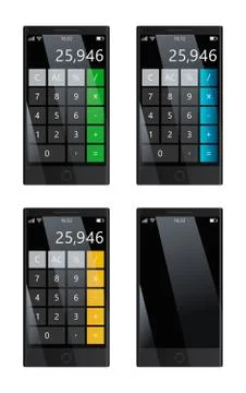 Set of smartphones with calculator, empty display Stock Illustration
