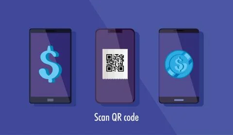 Set smartphones with scan code qr and icons Illustrazione stock